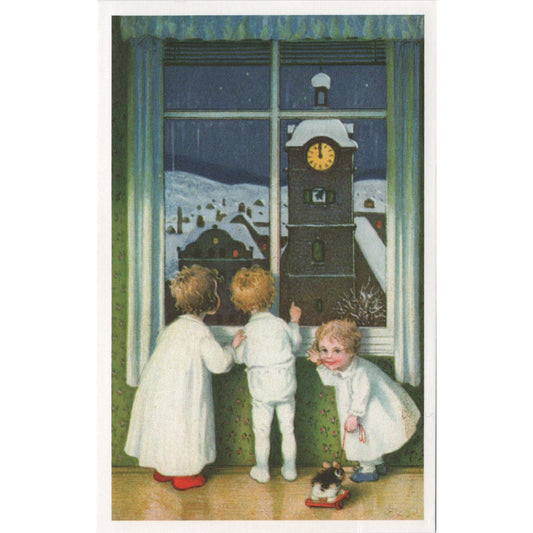 ポストカード 窓際の3人の子供