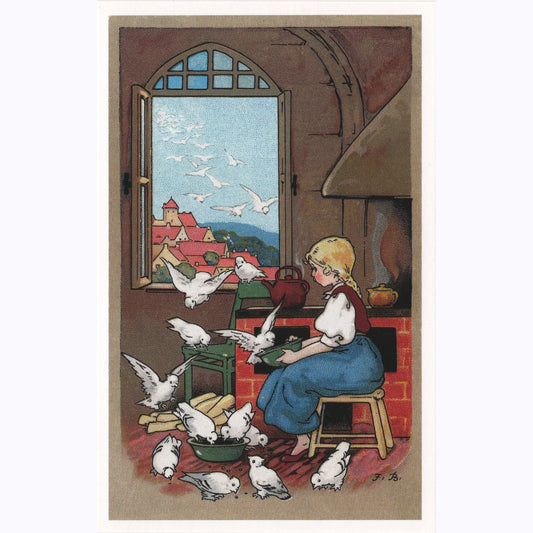 ポストカード 少女と鳩